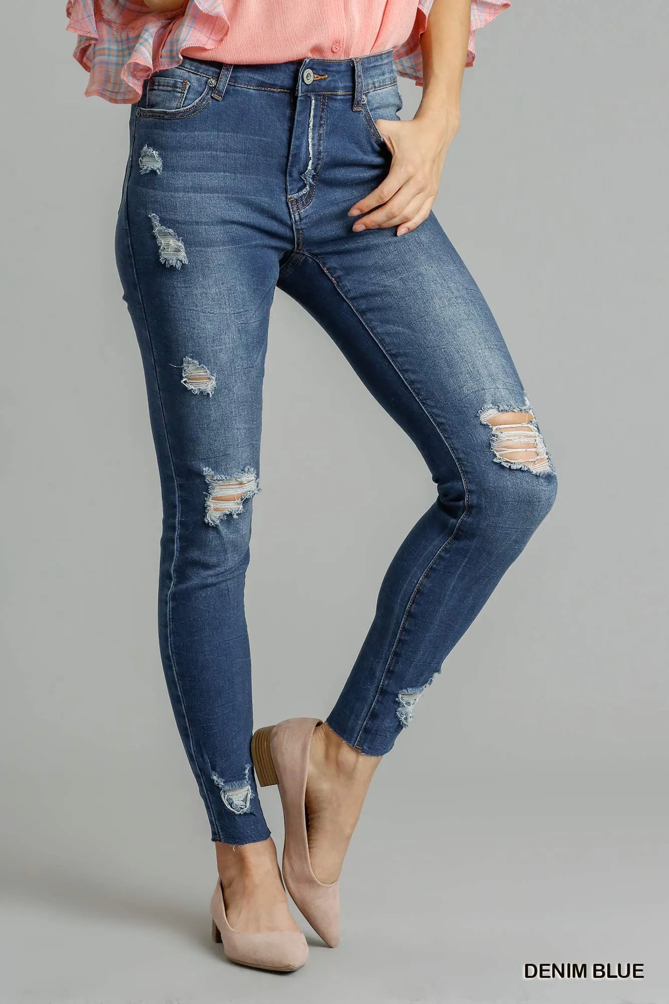 Distressed Skinny Jeans with Pockets