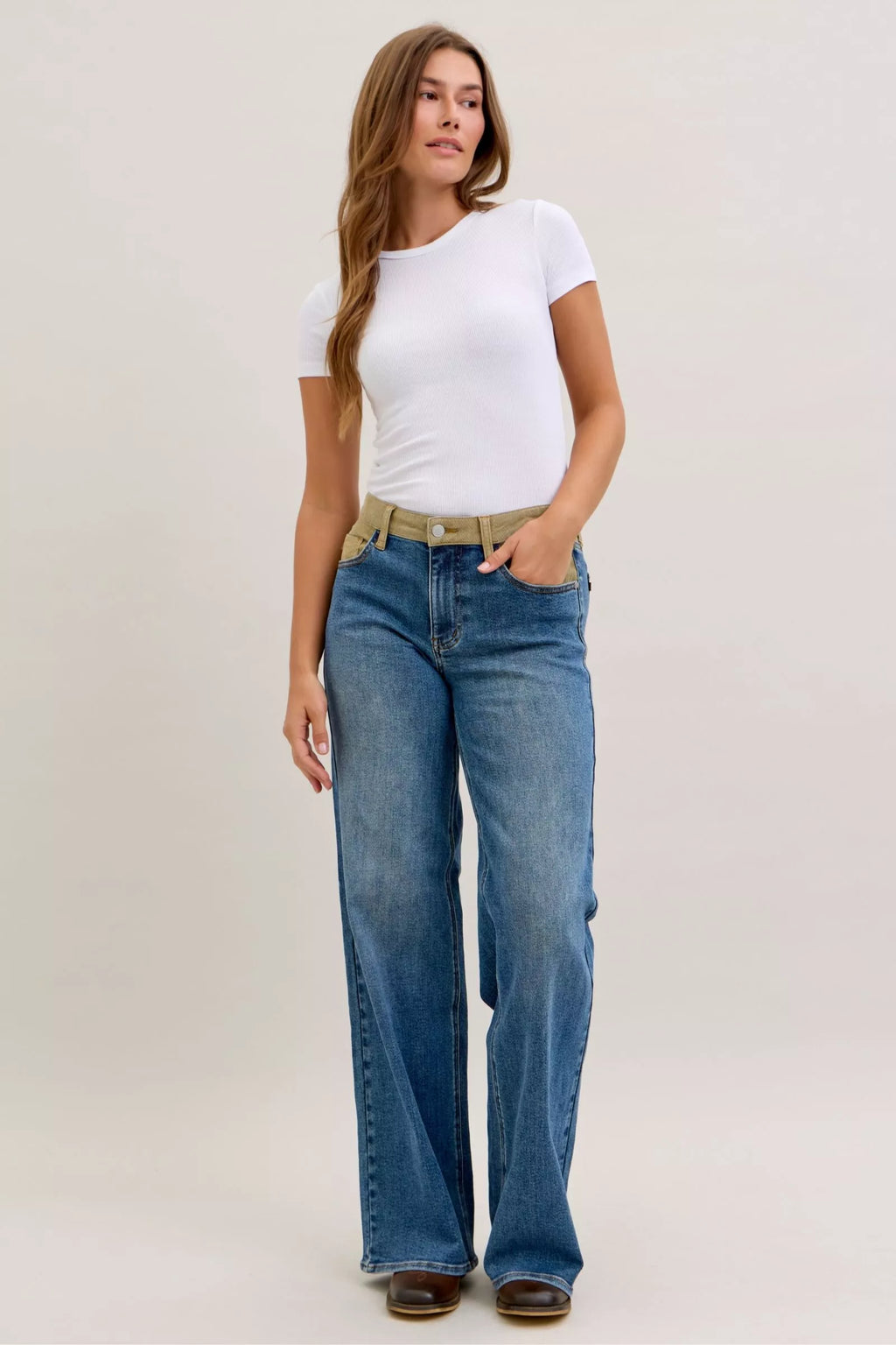 MR Column Straight Jeans with Corduroy Waist