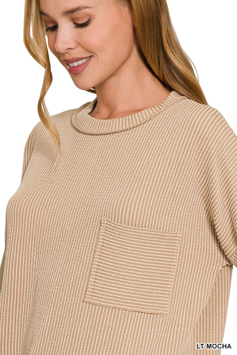 Long Sleeve Drop Shoulder Rib Top