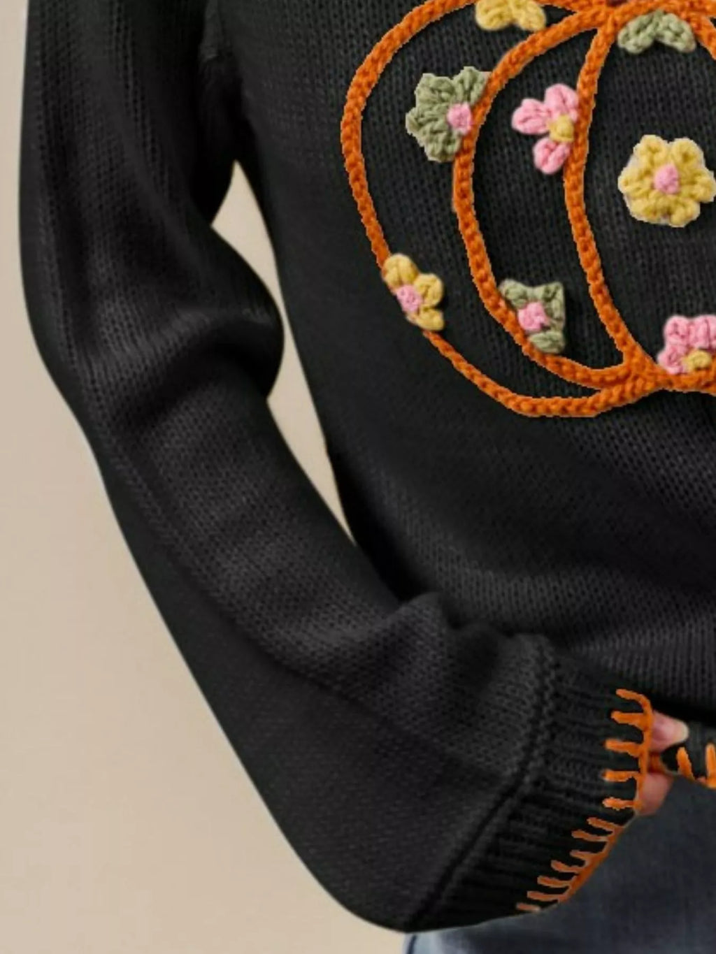 Pumpkin Floral Embroidered Thanksgiving Sweater