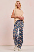 Washed Floral Print Wide Leg Jeans