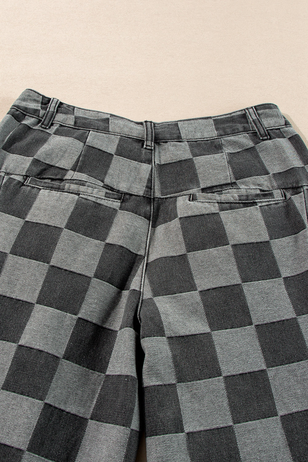 Dark Grey Checkered Light Washed Wide Leg Jeans