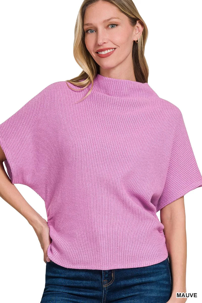 Mock Neck Sweater with Side Shirred