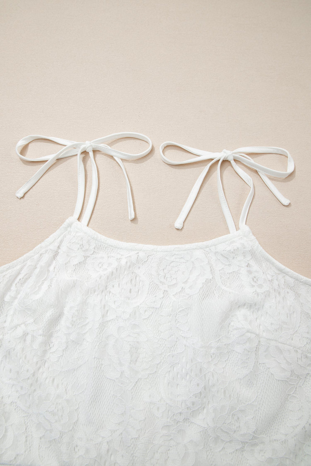 White Tie Spaghetti Straps Floral Lace Overlay Long Dress