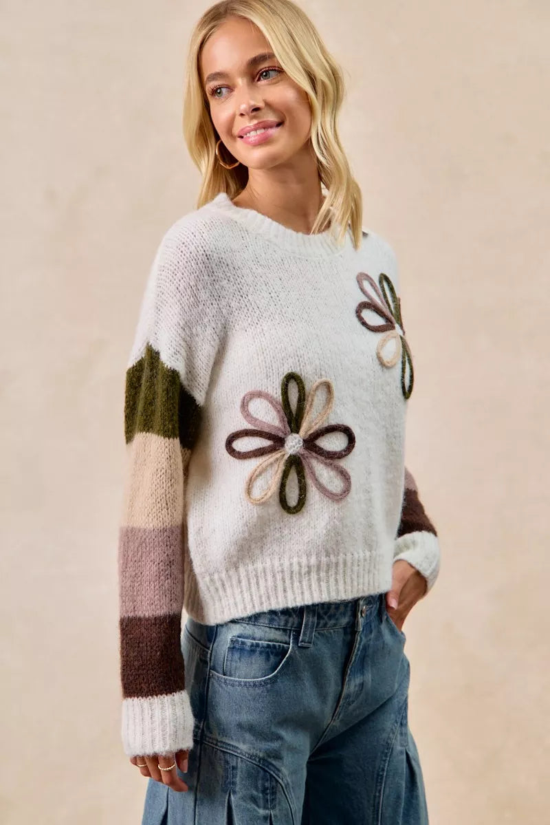 Flower Color Block Sweater