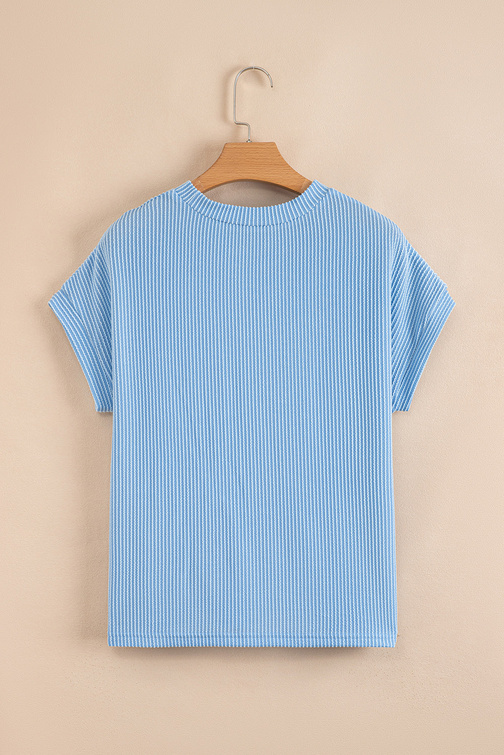 Light Blue Corded Colorblock Pocket Crew Neck T Shirt