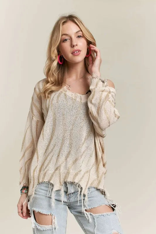 Frayed Zebra Knit Top