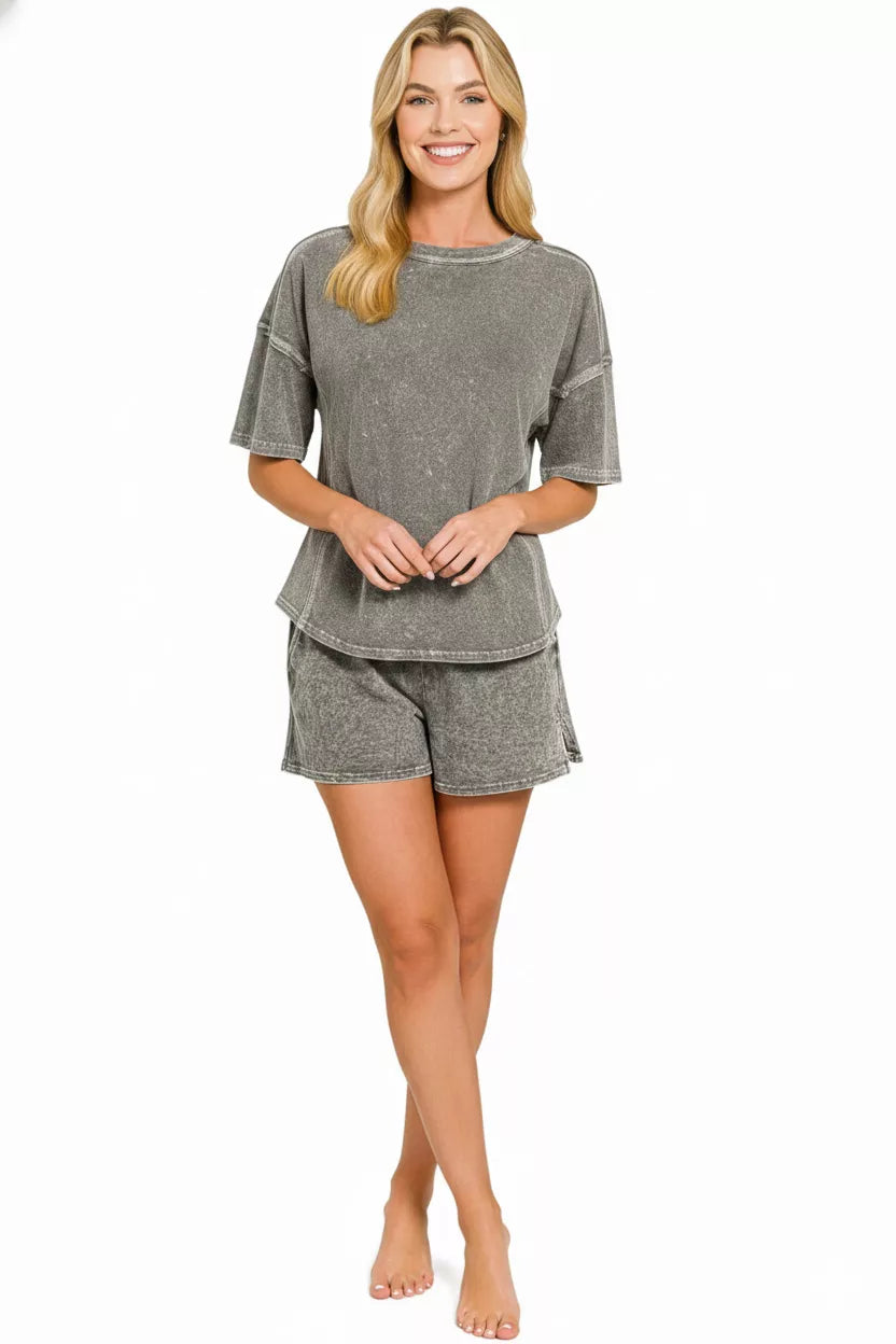 Halo Snow Washed Short Sleeve Tee and Shorts Set