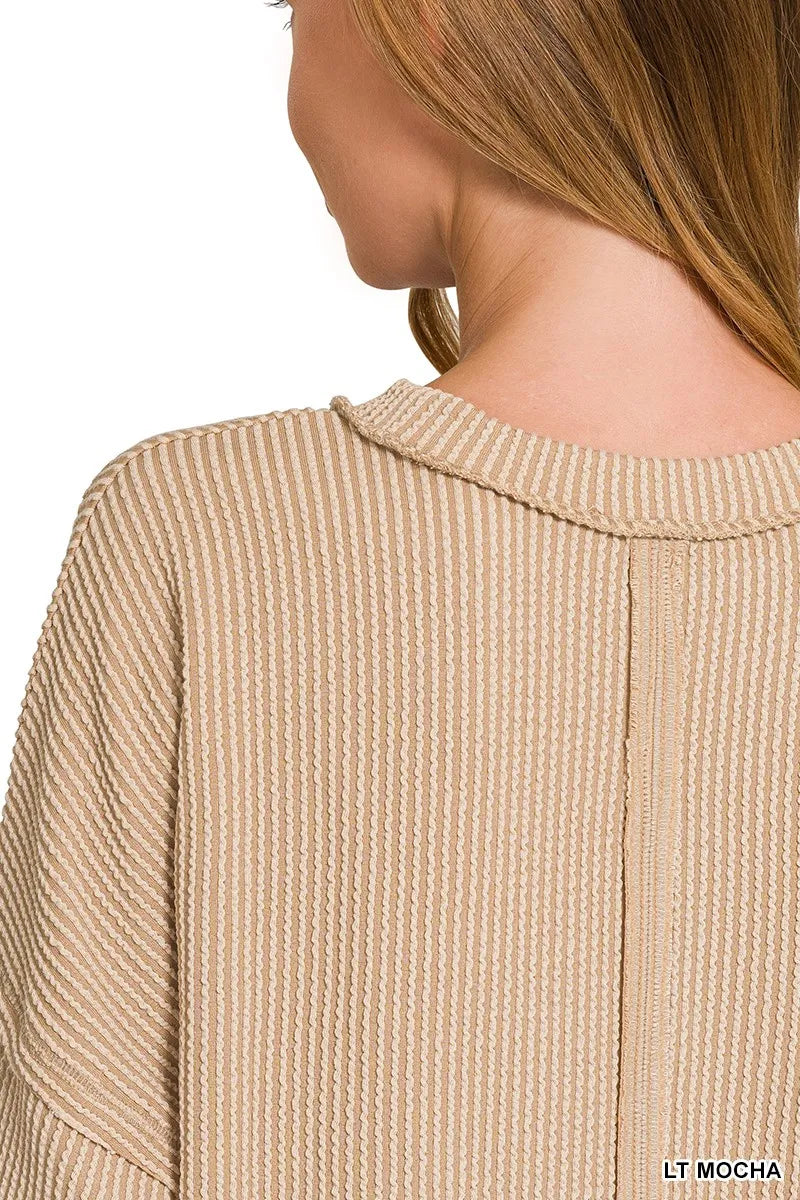 Long Sleeve Drop Shoulder Rib Top