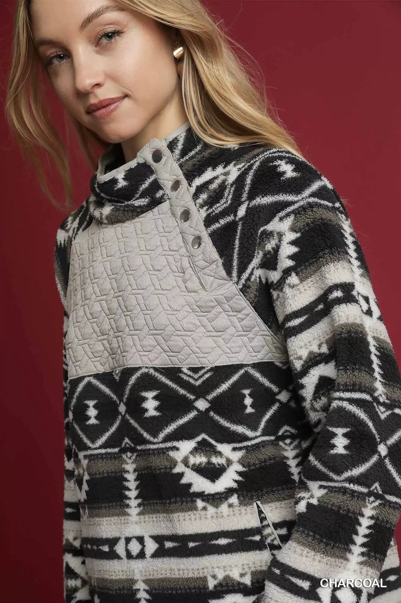 Aztec Print Sherpa Pullover