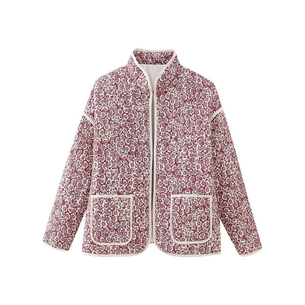 Plus Size Stand Collar Quilted Floral Cotton Coat Jacket Women See size chart under “more details”
