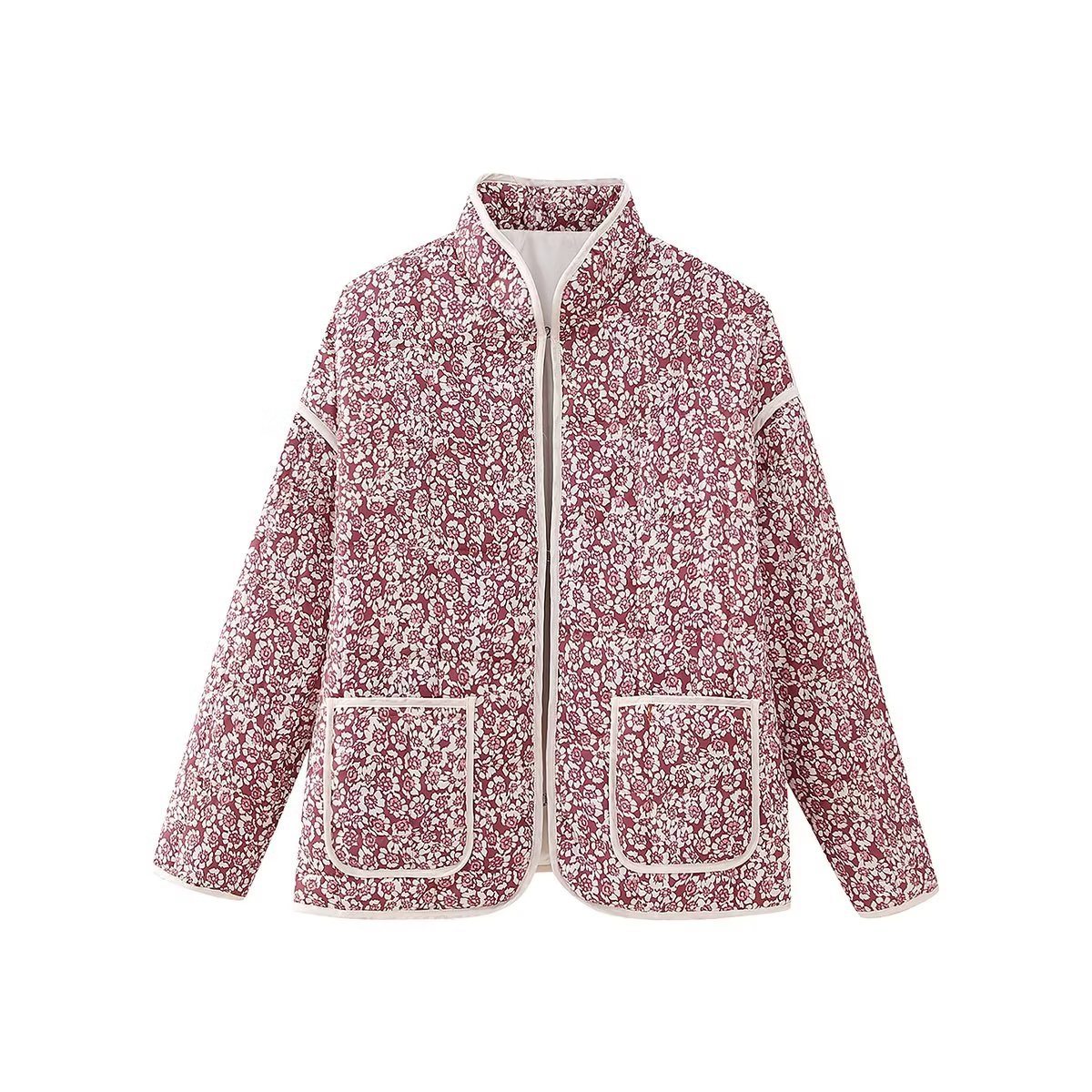 Plus Size Stand Collar Quilted Floral Cotton Coat Jacket Women See size chart under “more details”
