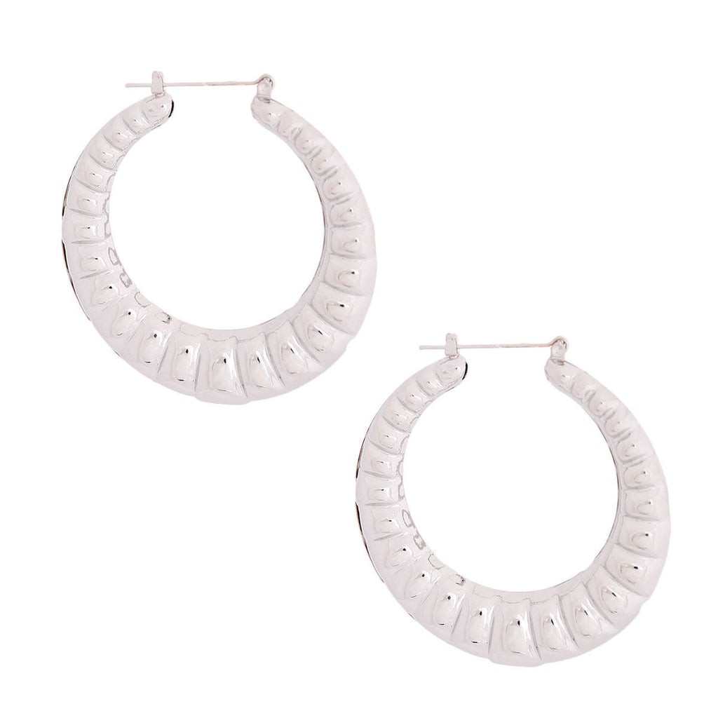 Hollow Hoop Earrings Silver Ribbed Stylish Statement Jewelry