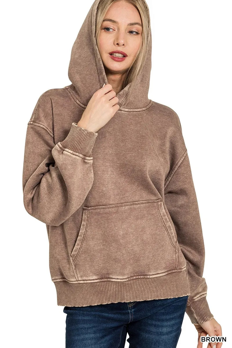 Fleece Acid Wash Kangaroo Pocket Hoodie