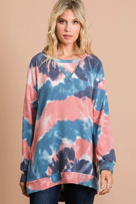 Tie Dye French Terry Pull Over with Front Stitching Detail