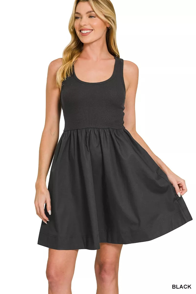 Combined Knit & Woven Midi Dress
