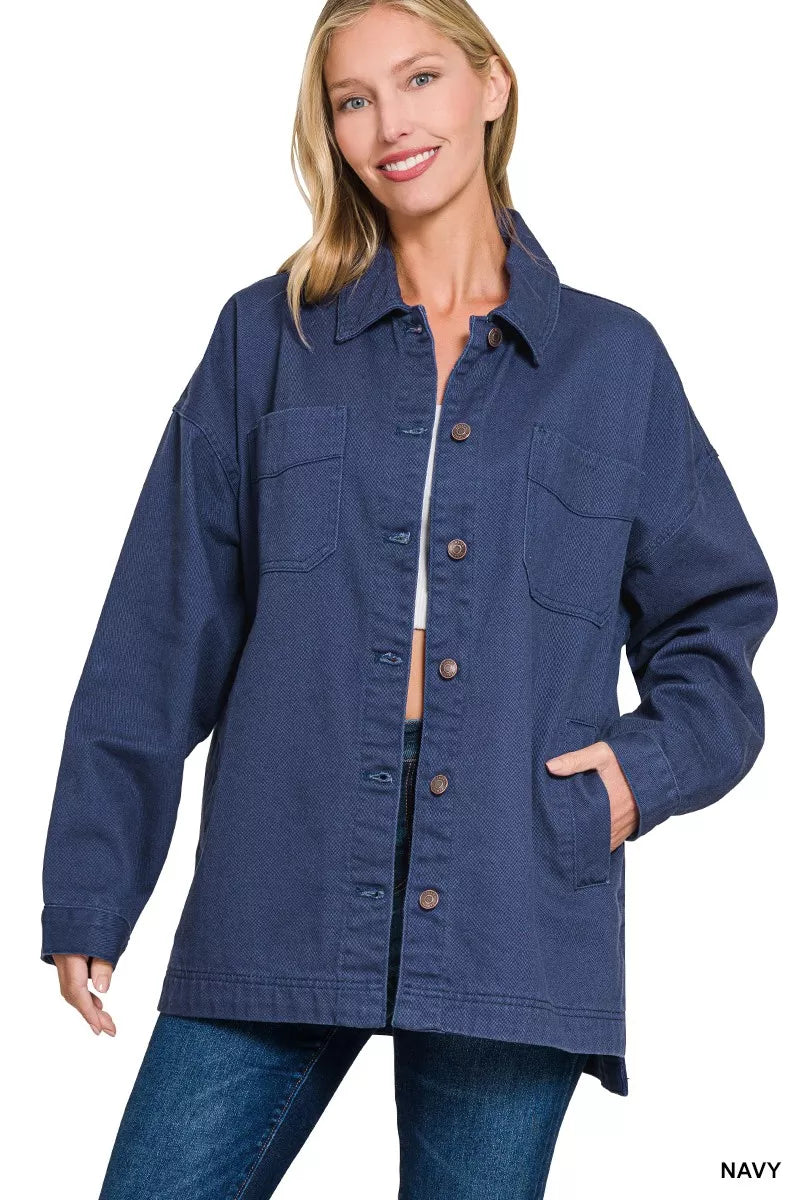 Oversized Collared Neck Button Front Shackets
