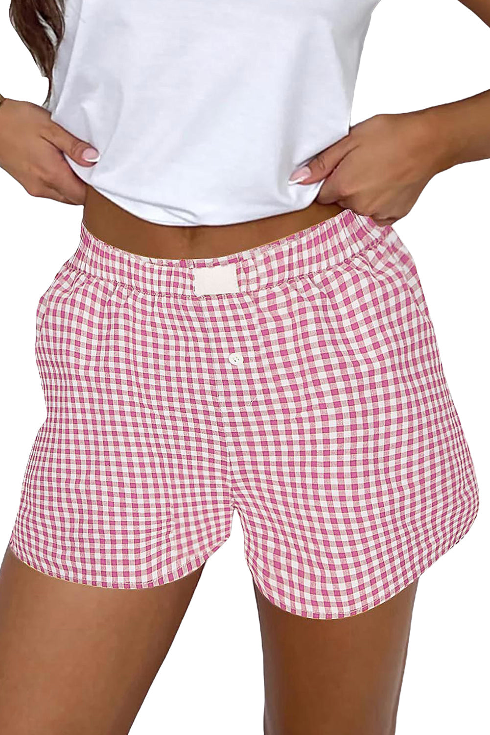 Red Vintage Plaid Print High Waisted Loose Wide Leg Shorts
