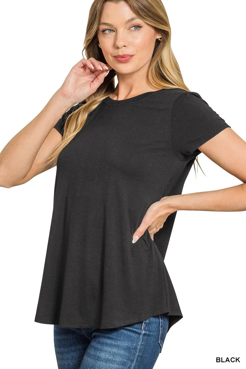 Flowy Round Hem Rayon Short Sleeve T-Shirt