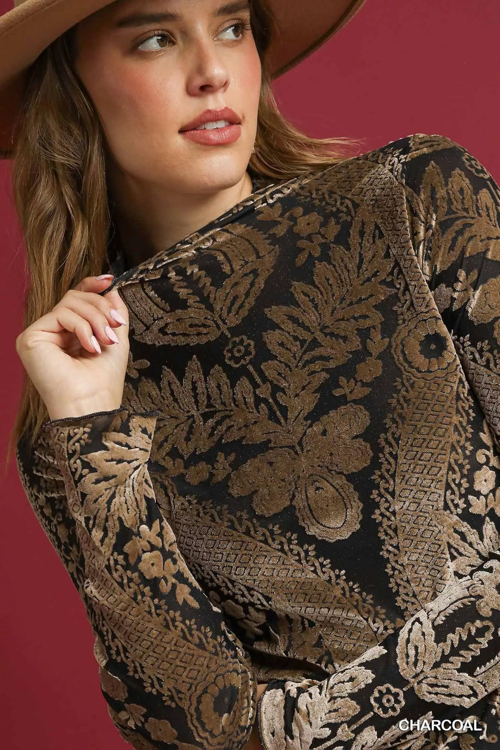 Damask Print Velvet Burnout Top