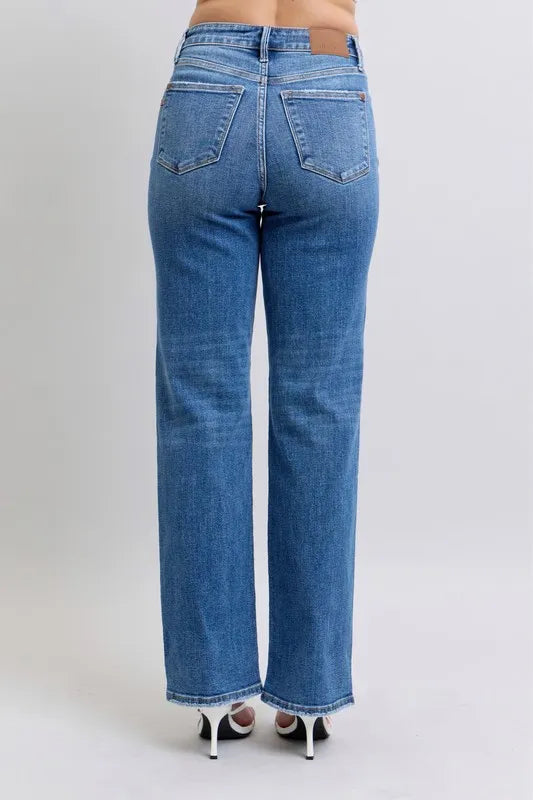 Full Size High Waist V-Front Vintage Wash Straight Jeans Plus Size