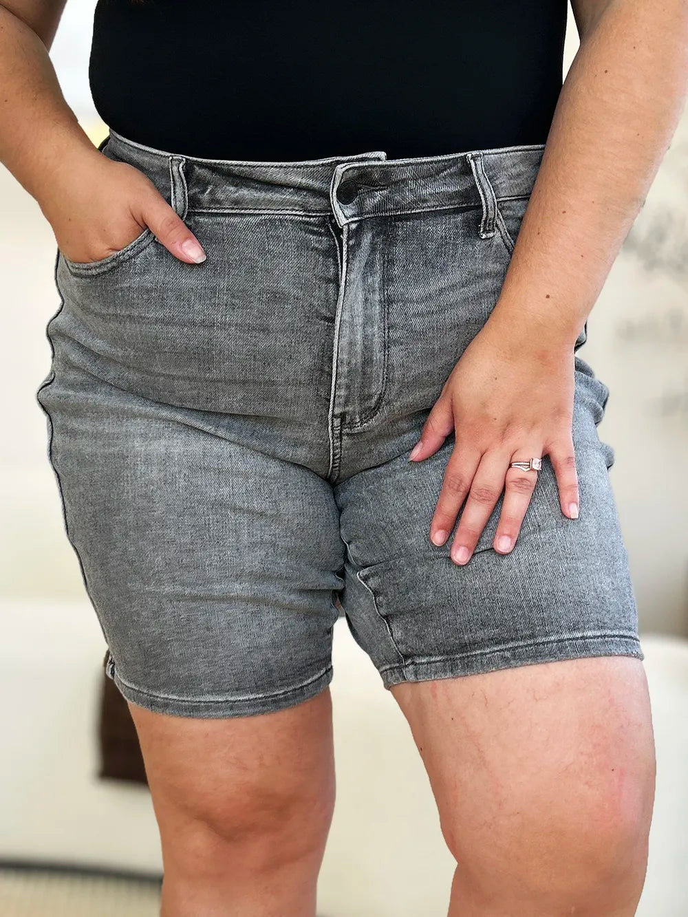 Full Size High Waist Washed Denim Shorts