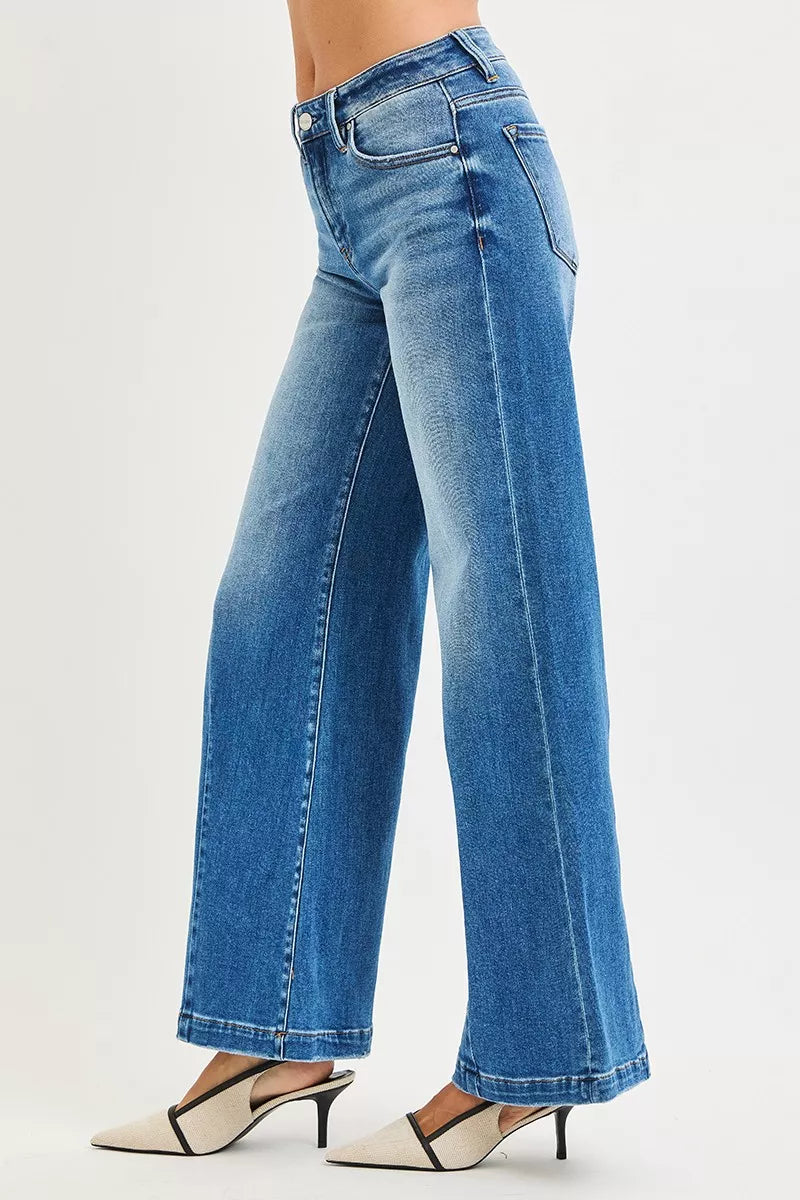 Full Size Mid Rise Wide Leg Jeans with Flared Look Plus Size