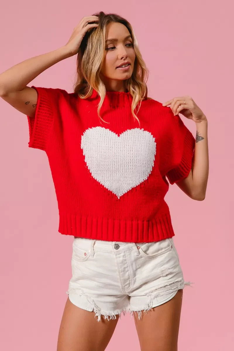 Rib Banded Heart Pattern Valentines Sweater