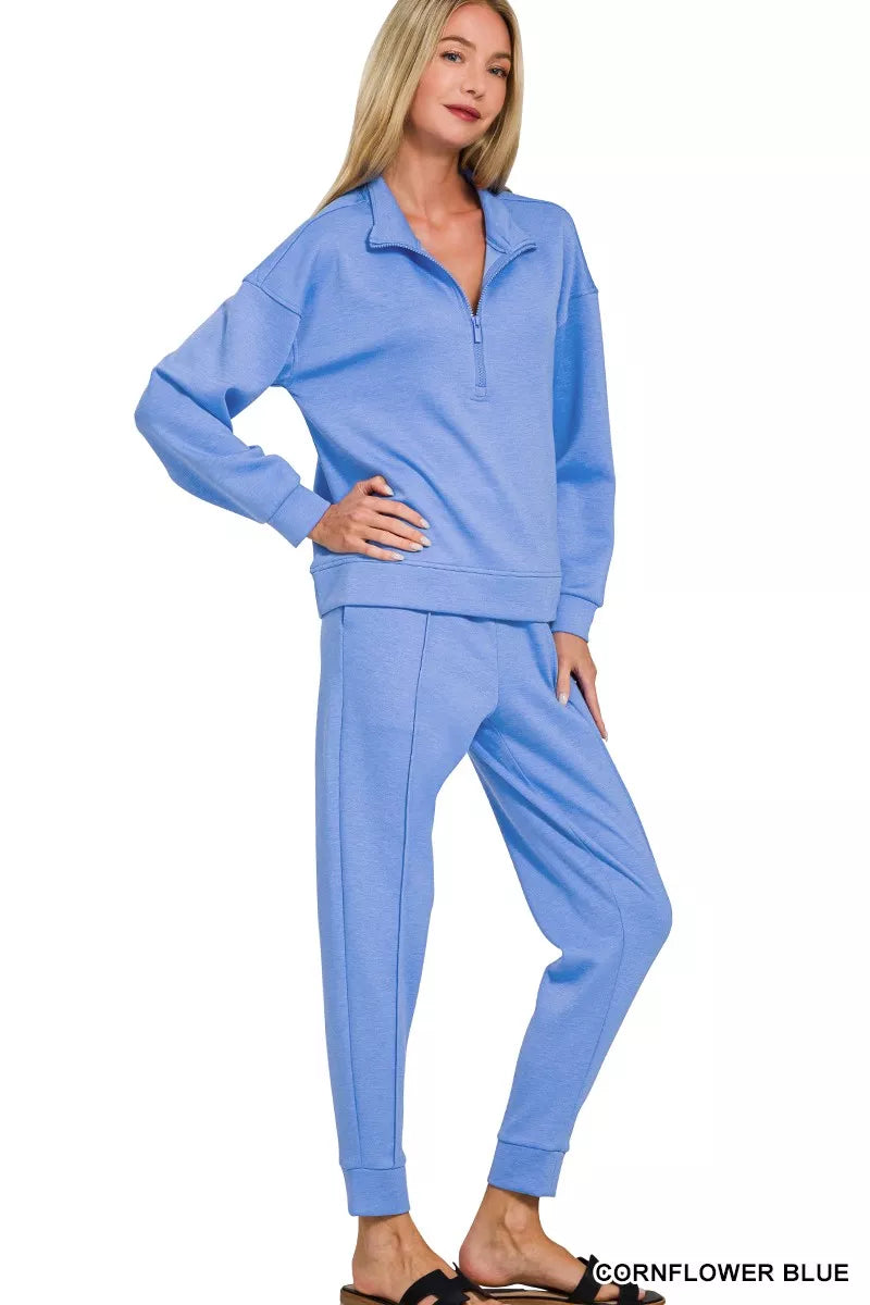 I am a Fashion Junky Scuba Half Zip Pullover and Jogger Set