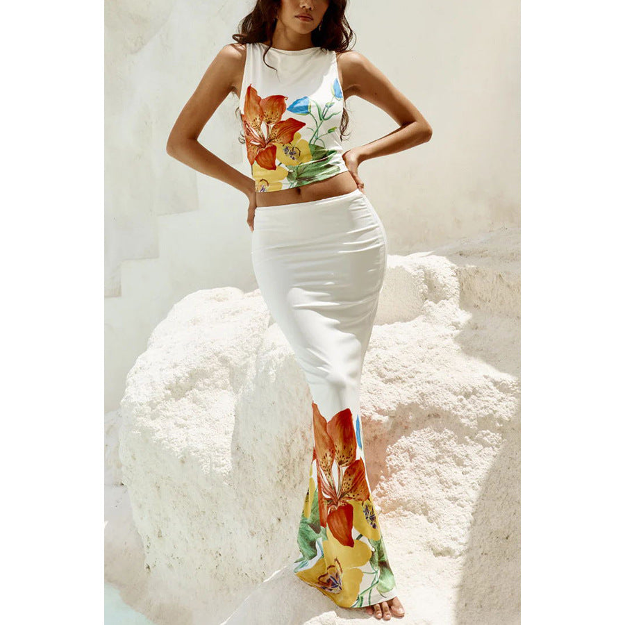Positioning Flower Sleeveless Dress Two-piece Set See size chart under “more details”