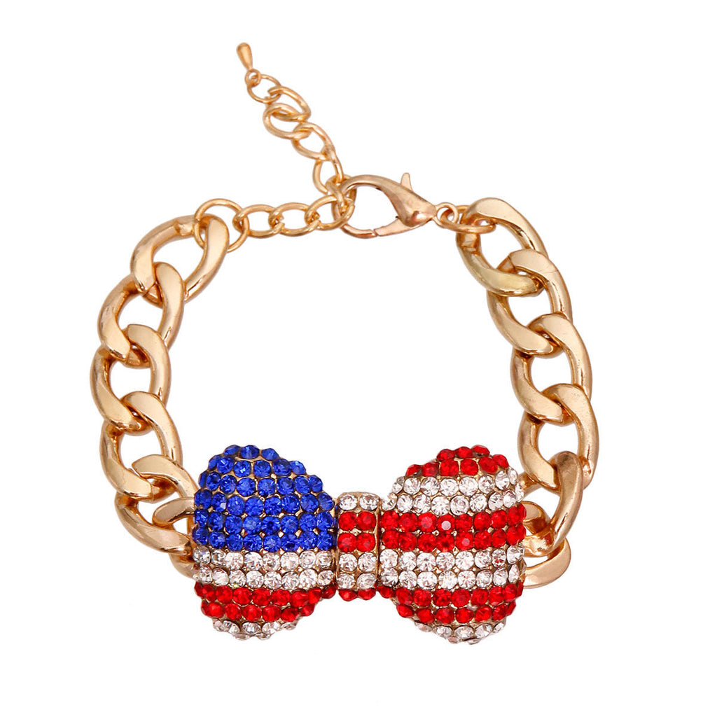 Statement Patriotic Bow Chain Bracelet Stylish Fashion Jewelry Accessory