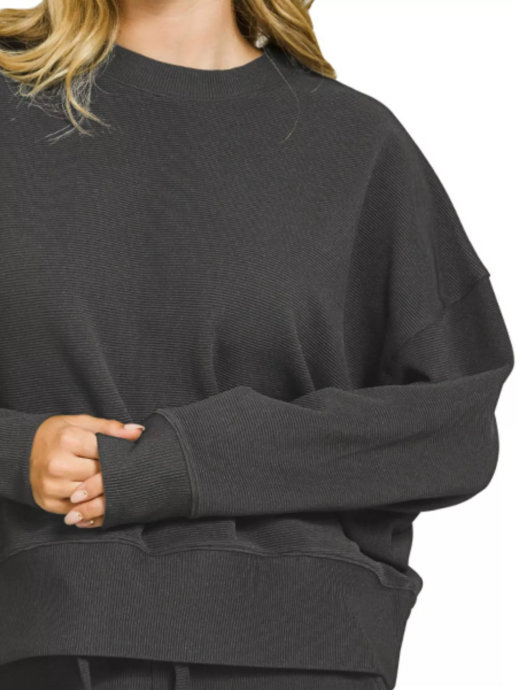 Ribbed Round Neck Pullover and Shorts Set