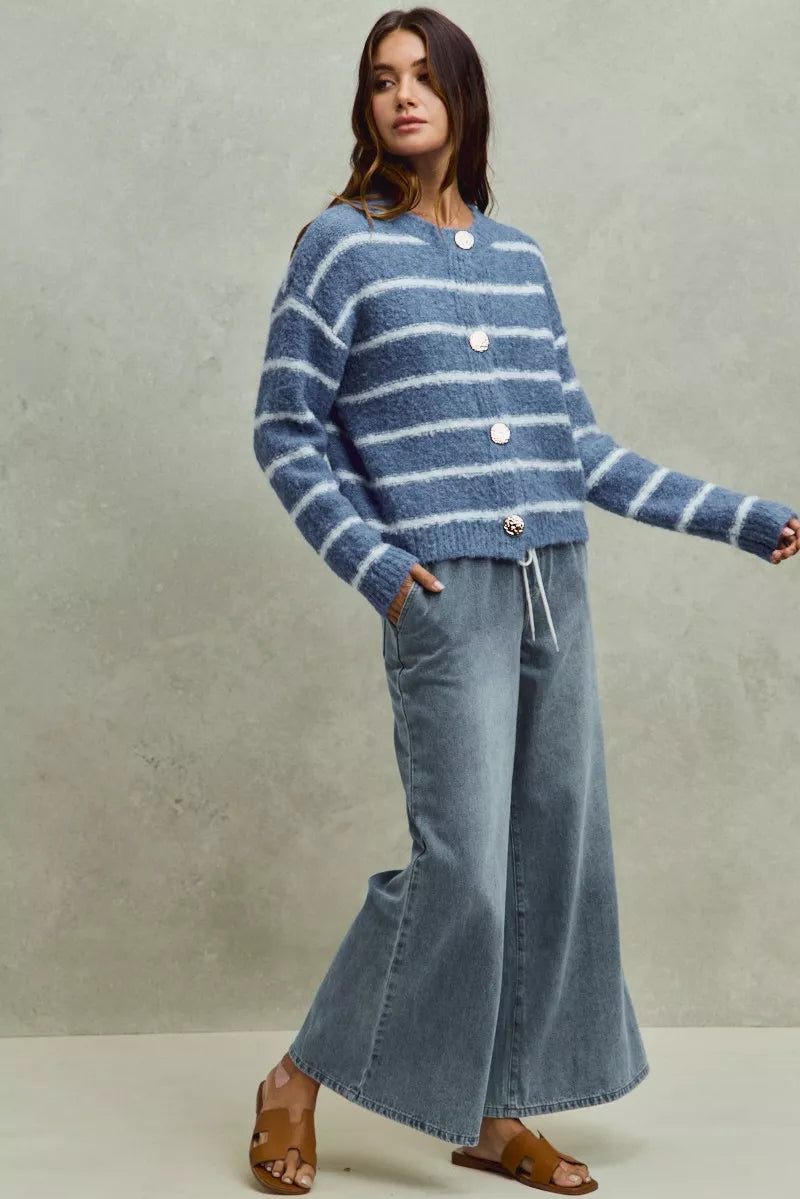 Mid Rise Elastic Waist Flare Denim Jeans