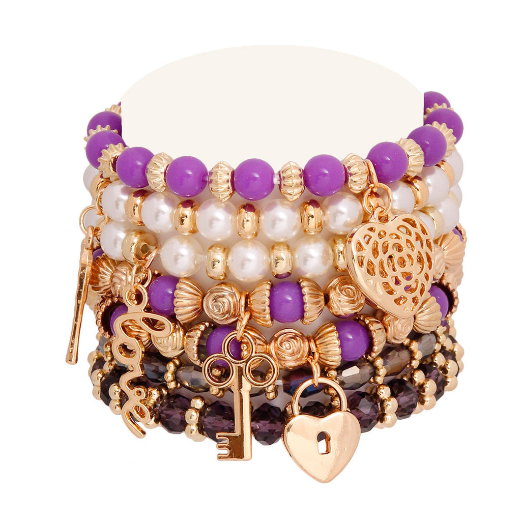 Love Bracelets with Purple Beads and Pearls – Stylish Fashion Jewelry