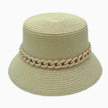 Bucket Hat Beige Straw Chain Stylish Casual Chic Accessory