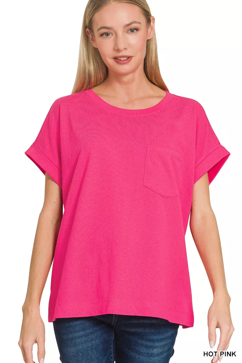 Cuffed Front Pocket Short Sleeve Tee