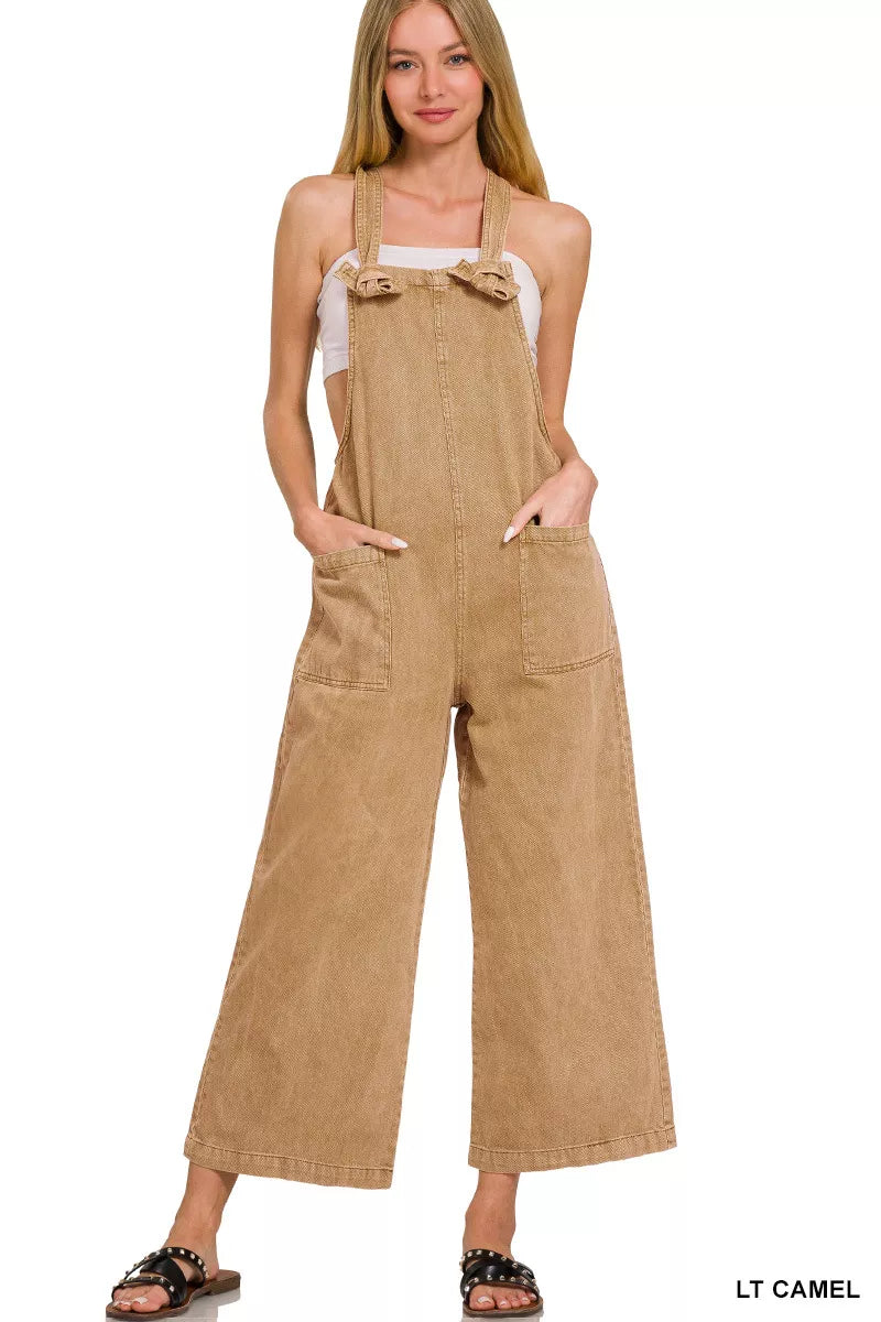 Washed Knot Strap Pockets Jumpsuit