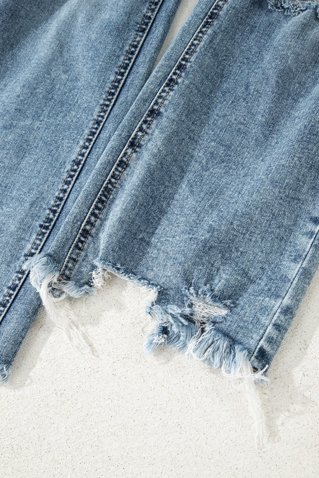 Myosotis Raw Hem Ripped Open Knee Fit Flare Jeans