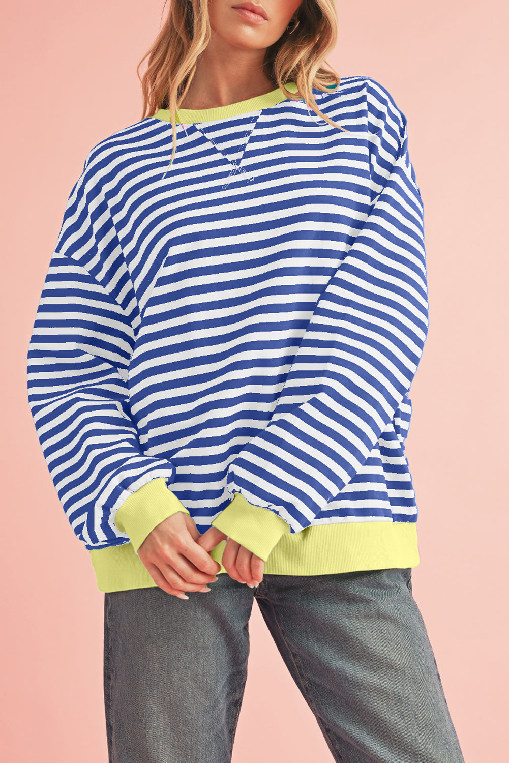 Black Stripe Contrast Edge Cross Seam Oversized Sweatshirt