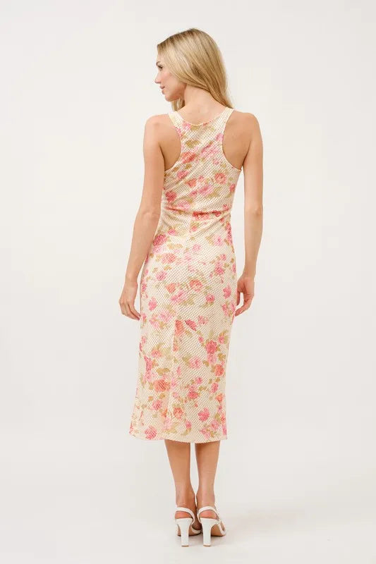 Floral Fishnet Bodycon Midi Dress