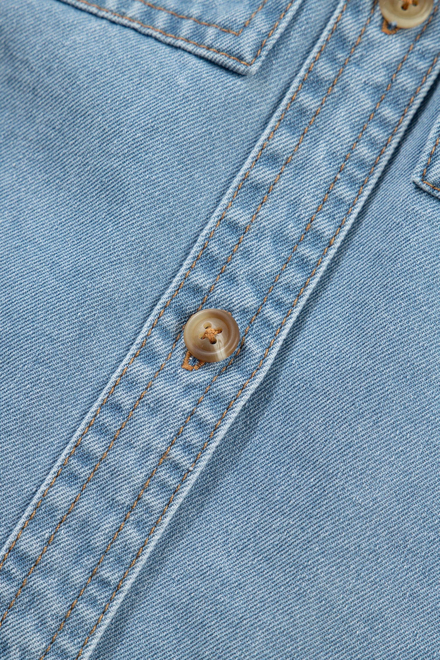 Myosotis Ruffle Detail Short Puff Sleeve Button Down Flap Pocket Denim Shirt