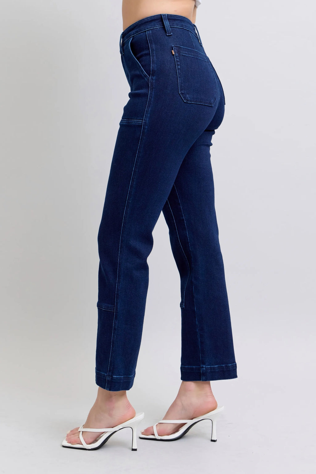 Full Size Hw Work Wear Knee Patch Straight Jeans Plus Size