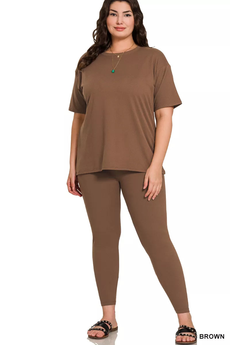 I am a Fashion Junky Full Size Brushed Dty Microfiber Short Sleeve Top and Pants Loungewear Set Plus Size