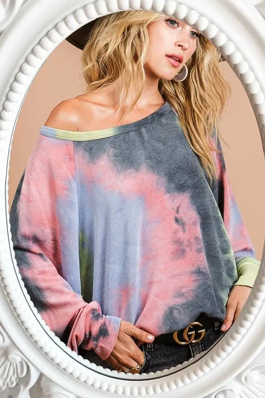 Tie Dye Terry Top With Dolman Sleeves