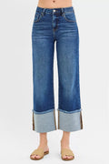 Full Size Mid Rise Crop Wide Wide Cuffed Jeans Plus Size