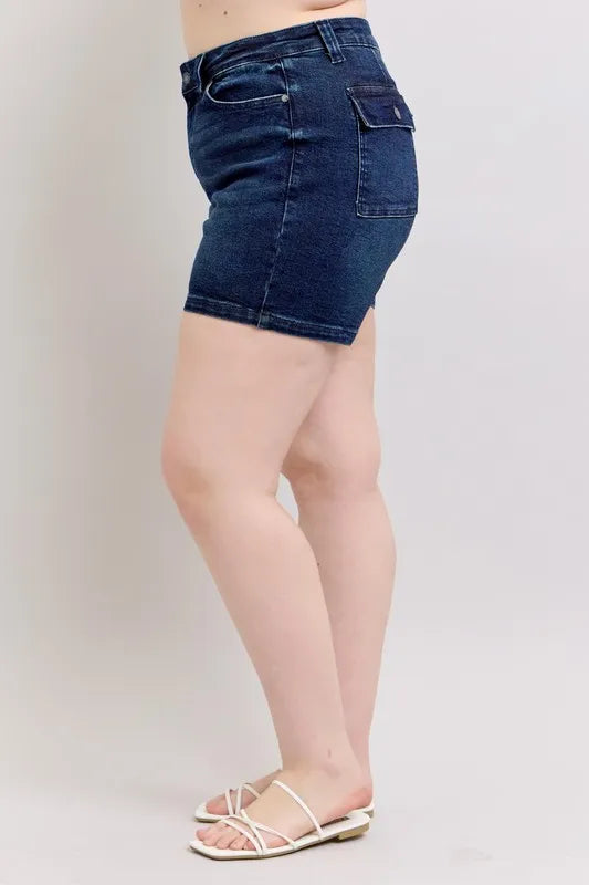 Full Size High Waist Back Flap Pocket Denim Shorts Plus Size