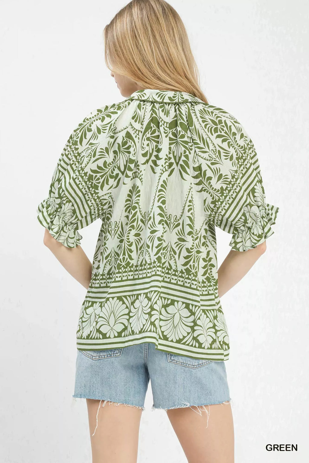 Two Tone Boarder Print Top