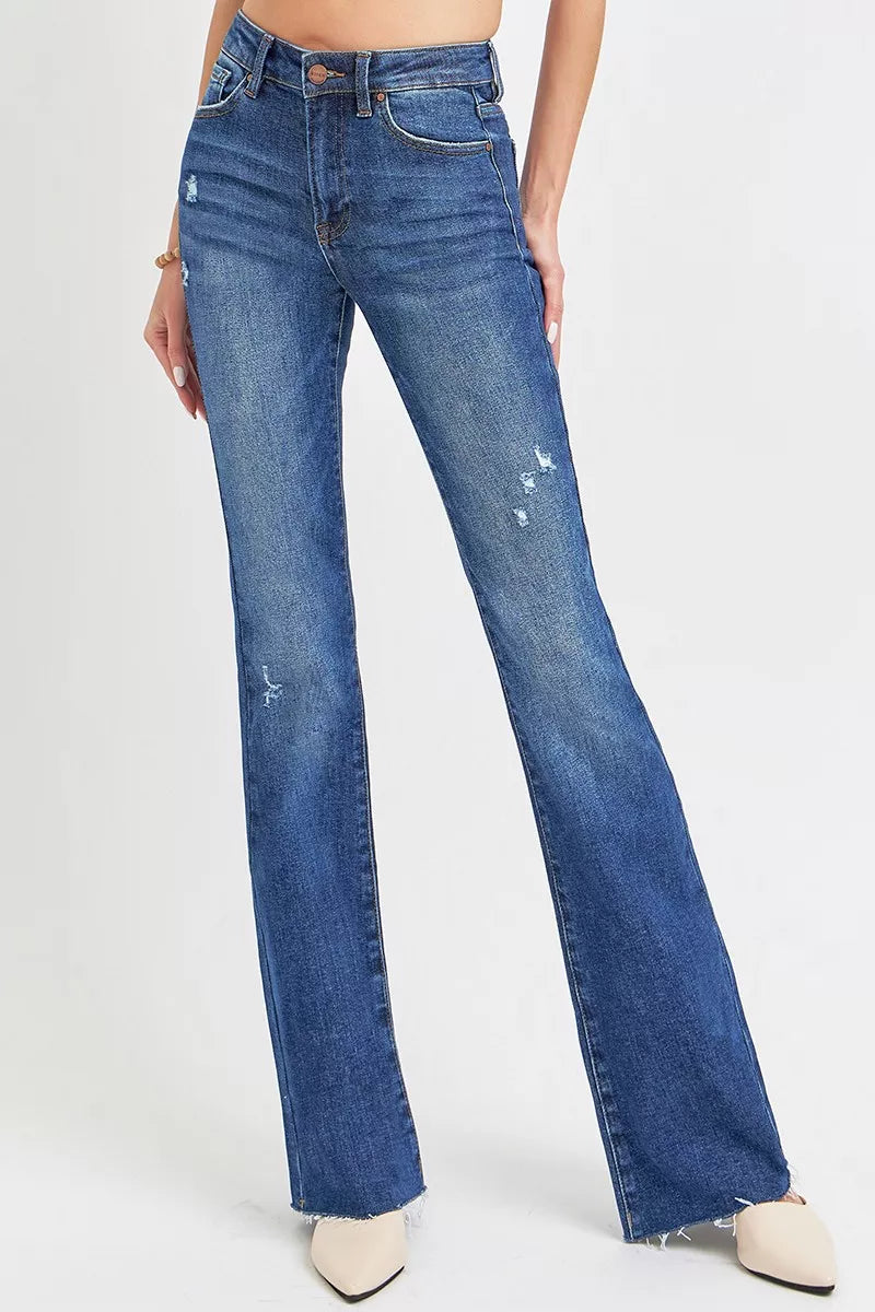 Full Size Distressed Mid Rise Flare Jeans Plus Size
