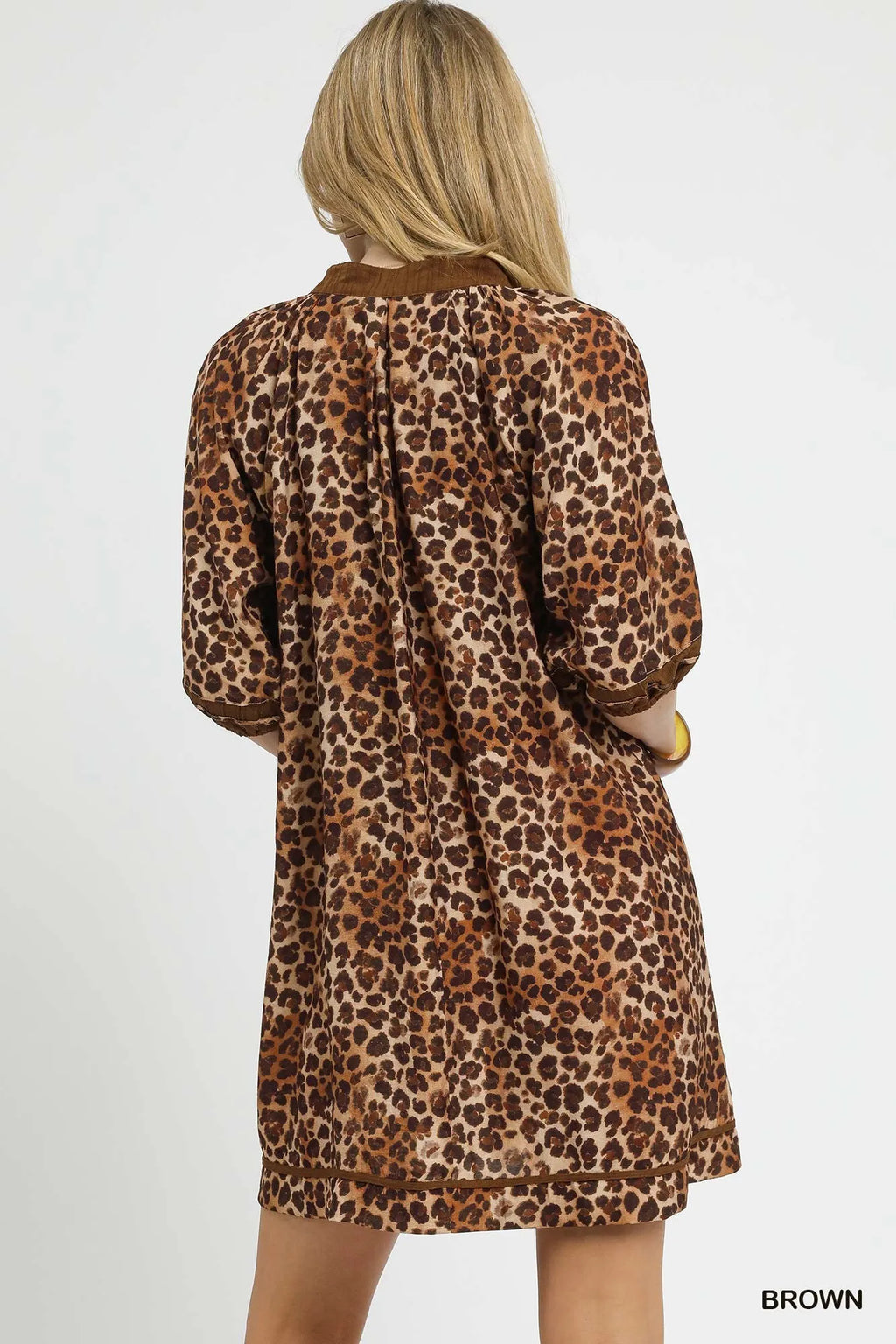Full Size Leopard Print Mini Dress with Contrast Trim Plus Size