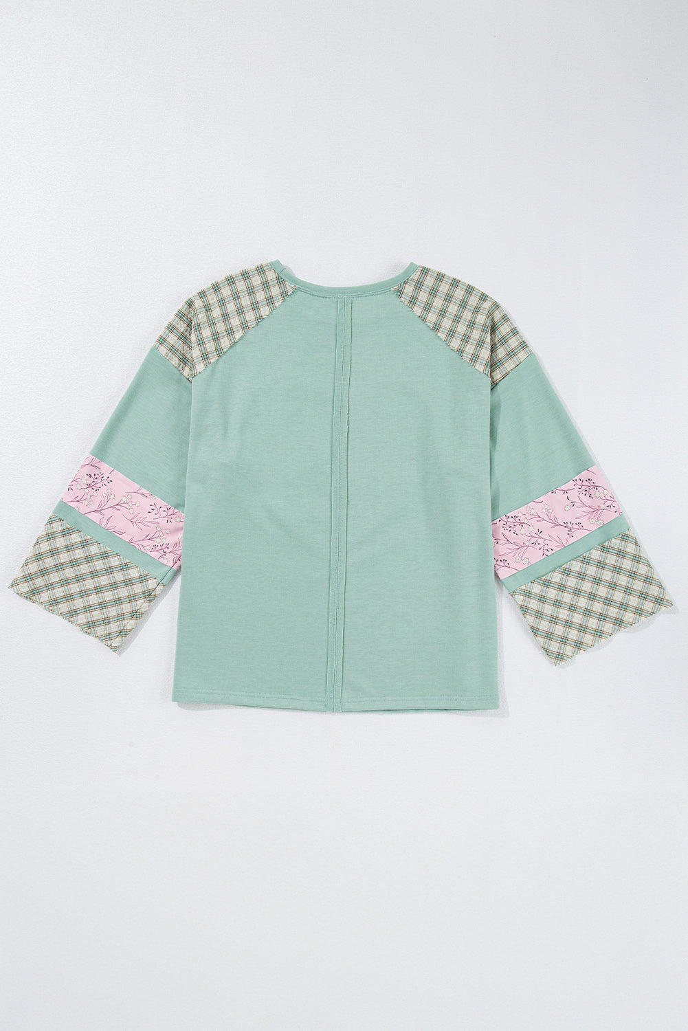 Beige Plaid Floral Patchwork Heart Long Sleeve Top